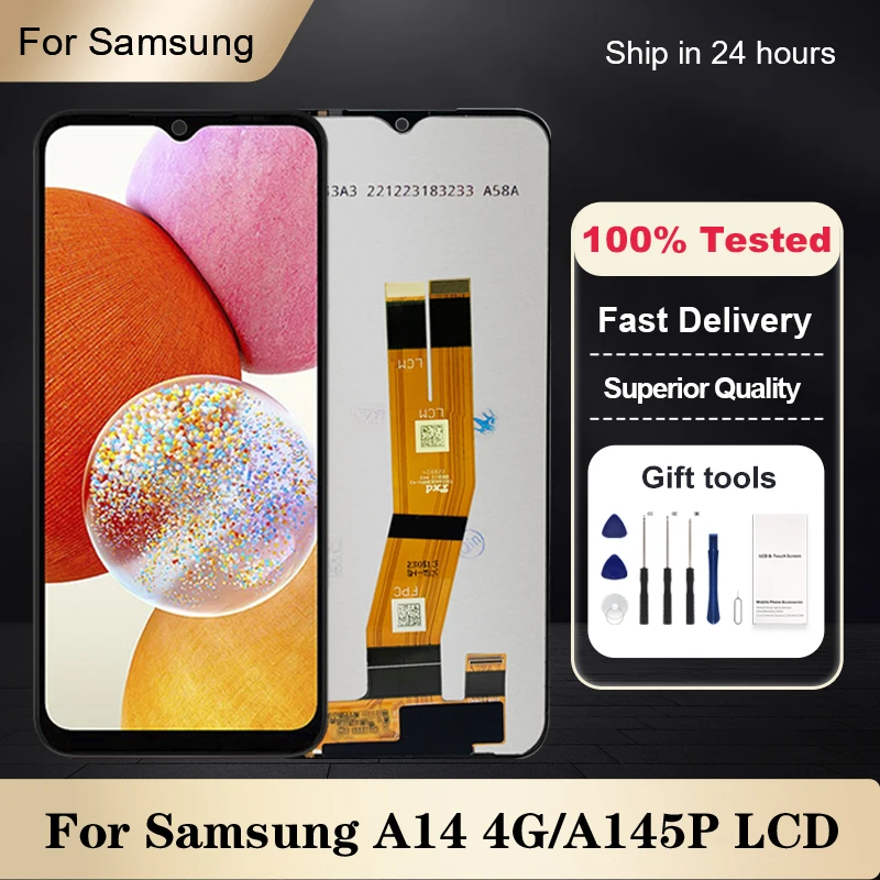 

1Pcs 6.6 Inch A145P Display For Samsung Galaxy A14 4G LCD With Touch Panel Screen A145F A145M Digitizer Assembly With Tools