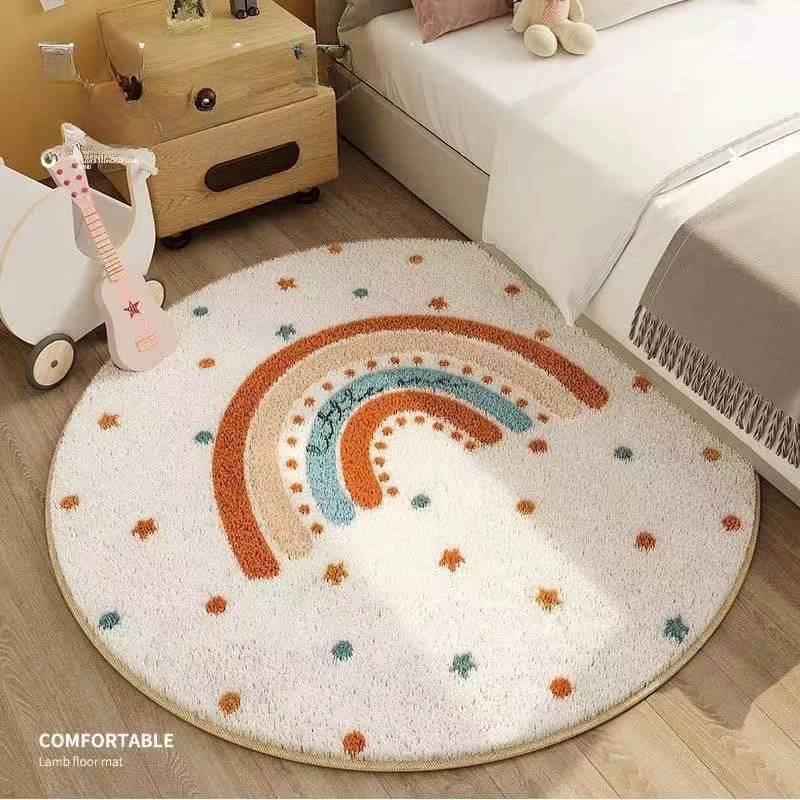 

Round Rug Nordic Soft Fluffy Floor Foot Mat Korean Style Baby Kids Bedroom Home Living Room Carpet Nursery Warm Decor