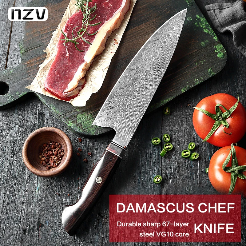 Напольный кухонный нож NZV 67 VG10 из дамасской стали поварской для рыбы кухонные