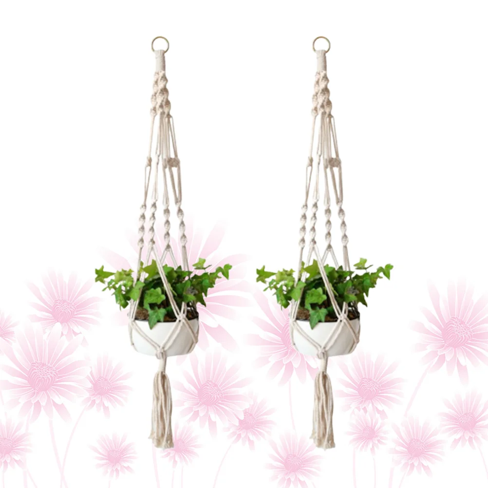 

2Pcs Macrame Hangers Hanging Planter Flower Pot Holder Basket Jute Rope Holder for Indoor Outdoor Size