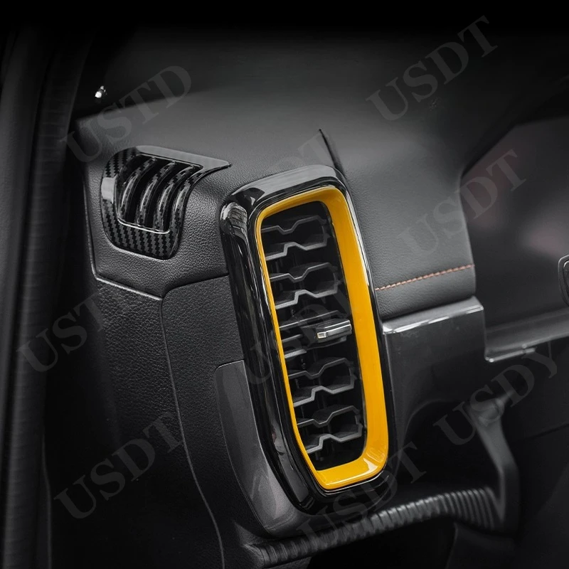Фото Подходит для Ford Ranger T9 2024 2025 глянцевый черный желтый центральный контроль создатель вентиляционное отверстие декоративная рамка №3