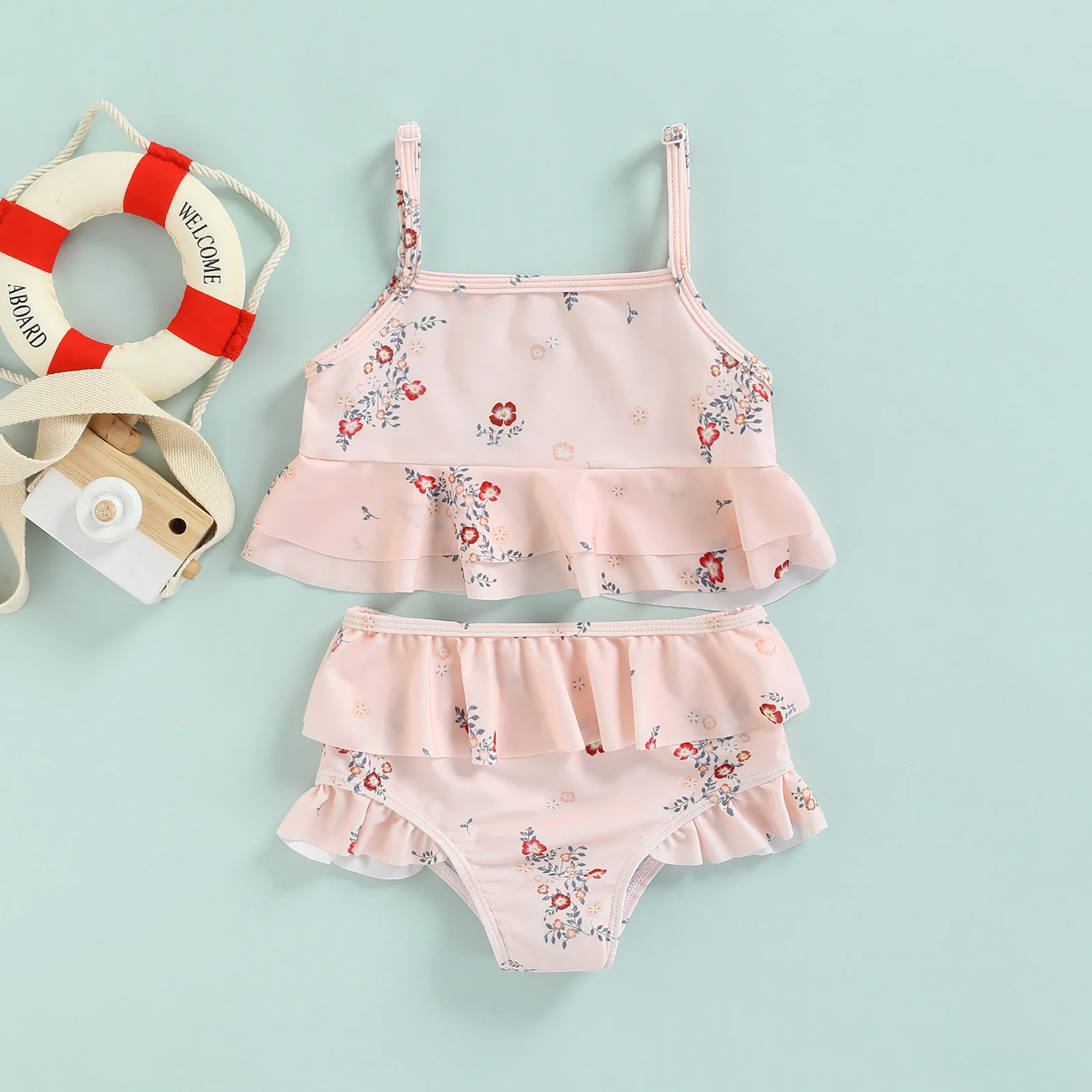 

1-5Y Summer Toddler Kid Girls Bikinis Set Flower Print Swimsuit Children Summer Swimwear Beachwear Costumes D01