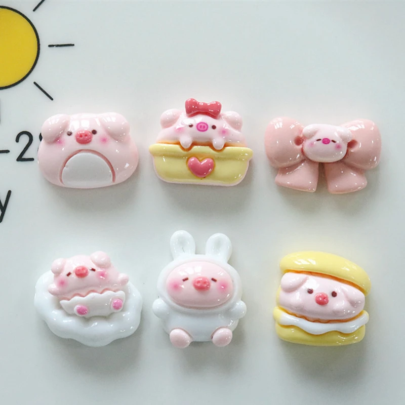 

10 Pcs New Cute Mini Kawaii Cartoon Pink Pig, Bow Series Resin Diy Fashion Jewellery Hairpin Decorate Accessories