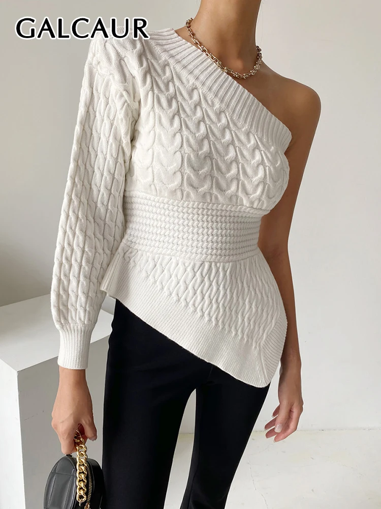 

Повседневный облегающий однотонный Элегантный Асимметричный свитер GALCAUR для женщин, женский свитер с длинным рукавом и открытой спиной и в...