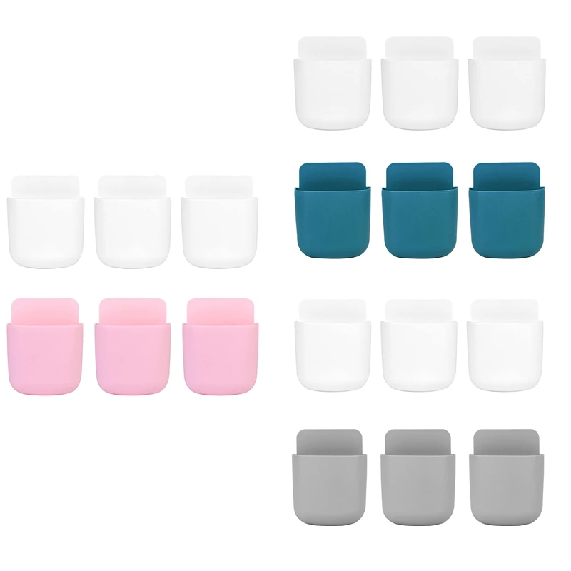 

A50I 6 Pcs Self-Adhesive Wall Beside Table Mount Remote Control Phone Pencil Makeup Brushes Glasses Holder Storage Box