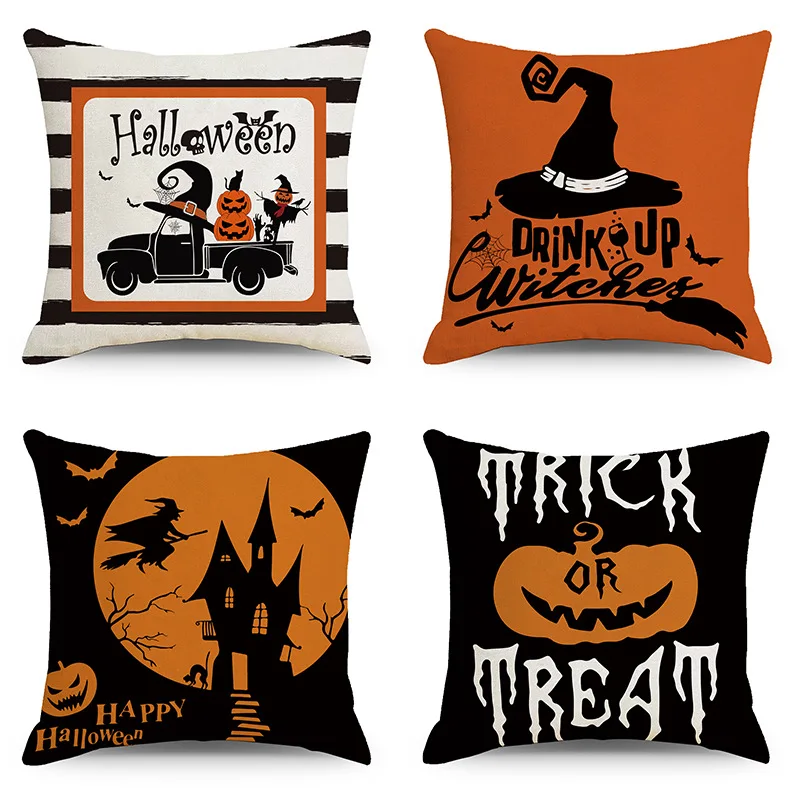

Halloween Decorating Pillow Covers 18x18 inches Set of 4 for Home Decor Happy Halloween Witcher Throw Pillow Cushion Cases