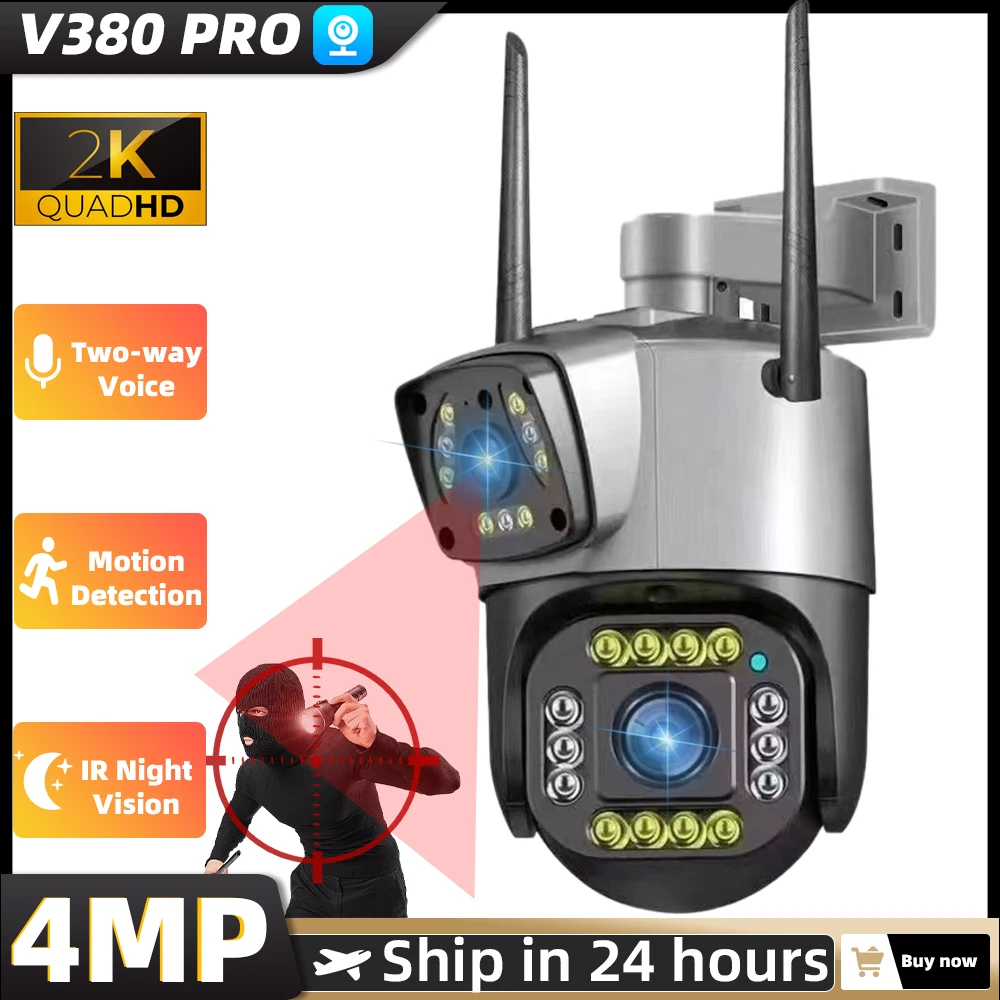 

4MP Dual Lens IP Camera 1080P WiFi PTZ CCTV with Auto Tracking Waterproof Smart V380 Pro APP for Outdoor Video Surveillance Cam