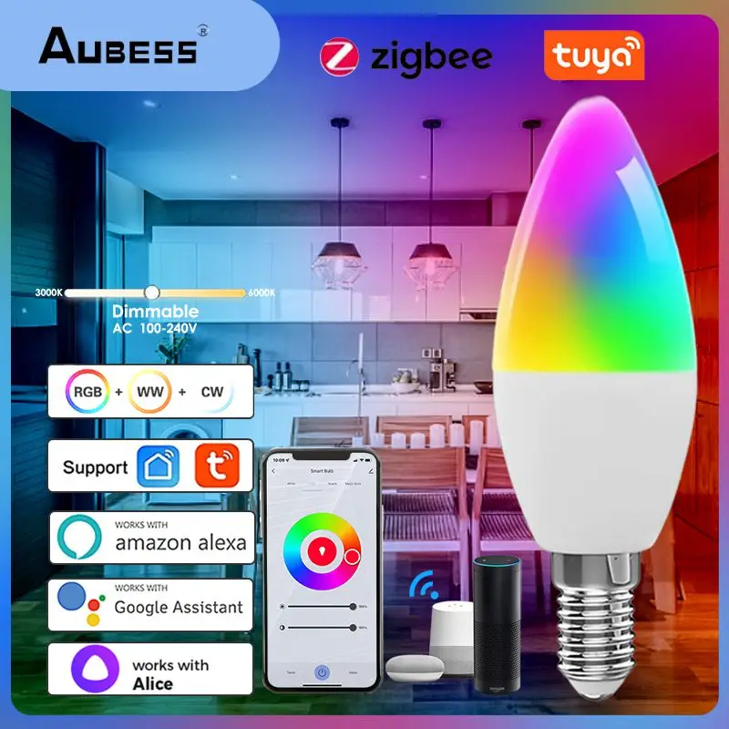 5w Zigbee Smart Lamp Rgbcw For Alexa Google Home Yandex Alice Candle Light Bulbs Voice Control Tuya Zigbee Smart Home Dimmable