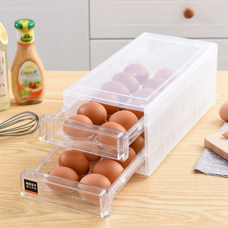 

24 Grid Drawer Type Egg Storage Box Egg Crisper Kitchen Egg Tray Refrigerator Storage Container