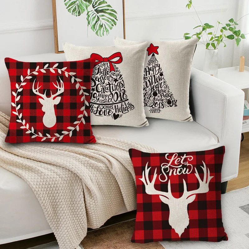 

Happy New Year Pillowcase Merry Christmas Decorations for Home Santa Claus Snowman Elk Style Cushion Cover 45x45cm for Sofa Seat