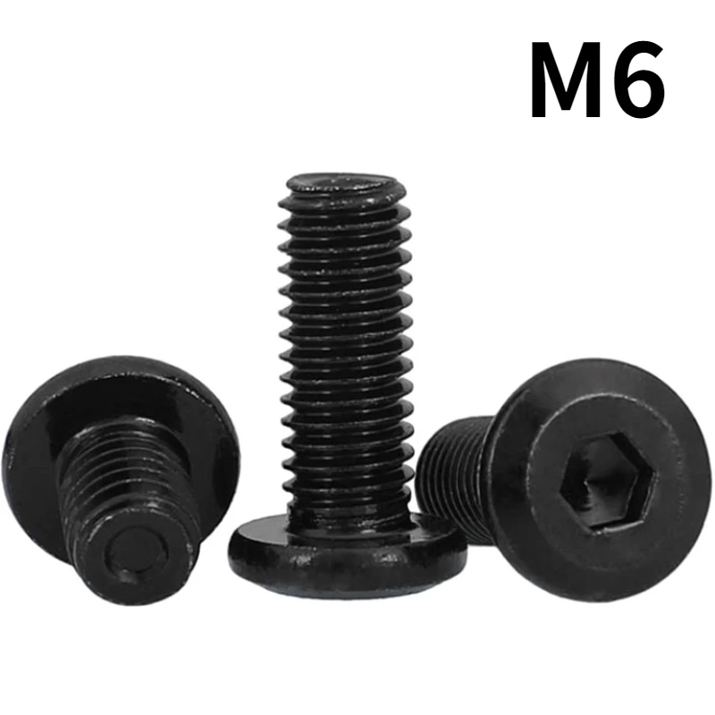 

5/4/2PCS M6 Black Carbon Steel Chamfered Hexagon Beveled Flat Round Head Internal Hexagon Screw Furniture Wood Screw
