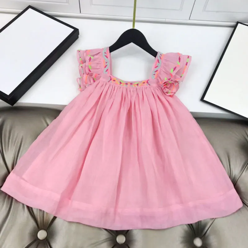 

2022 Luxury Girls Pink Dress Kids Sundress Baby Sleeveless Tulle Dress Holiday Beach Wear Toddler Party Dresses Child Frocks