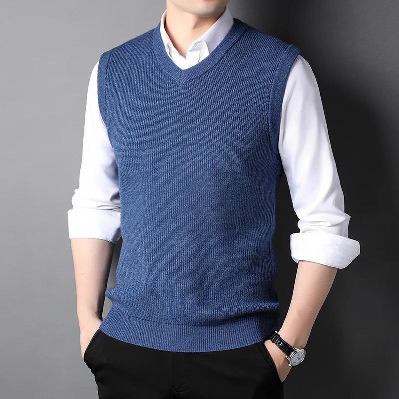 

Мужской трикотажный пуловер, однотонный Повседневный жилет с воротником, без рукавов, Осень-зима 2019