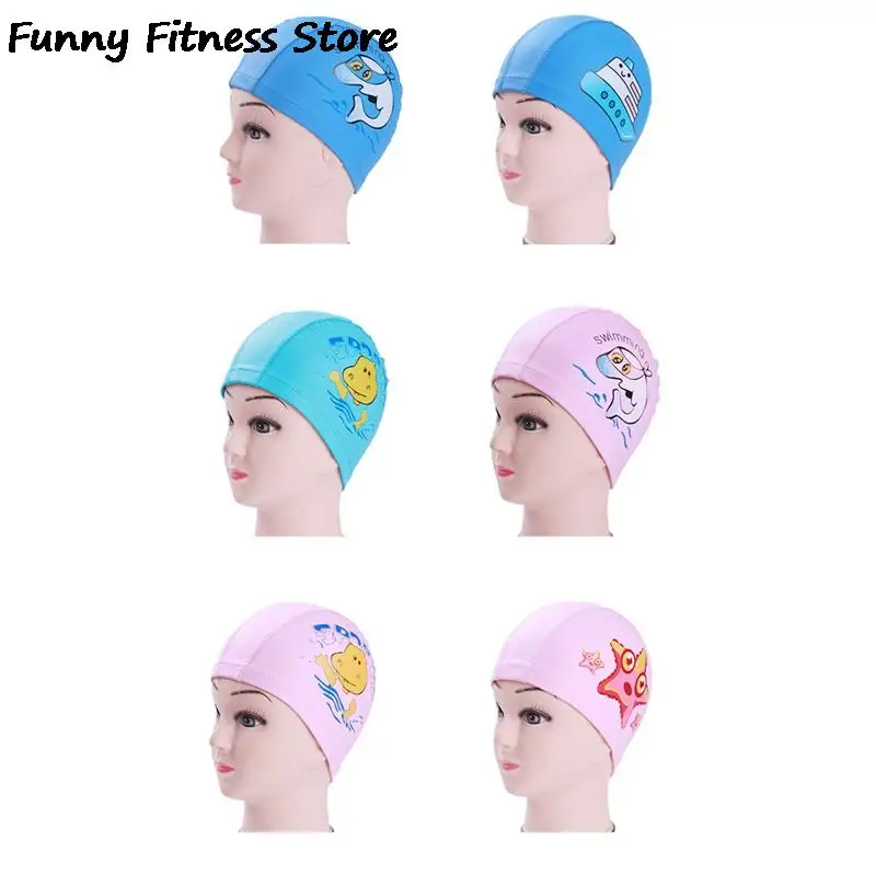 

Dolphin Pattern Swimming Cap Children Kids Long Hair Wrap Stretchy Head Cover Outdoor Sports Swim Pool Waterproof Bathing Hats
