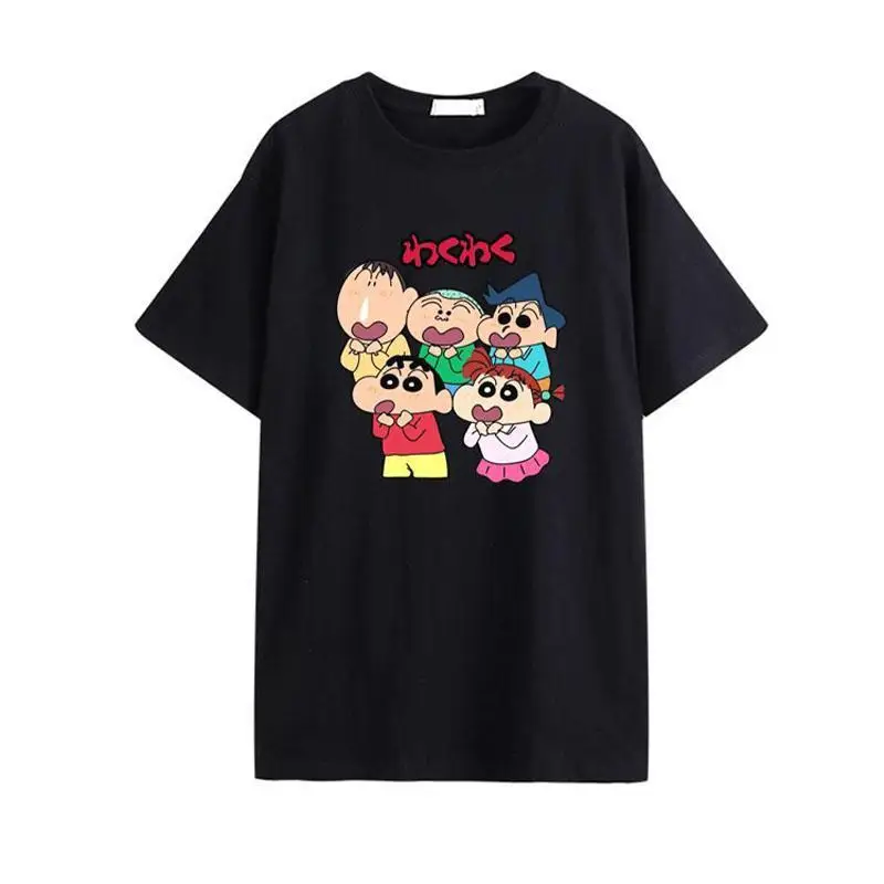 Новинка Милая футболка Kawaii Crayon Shin-Chan с коротким рукавом принтом из мультфильмов