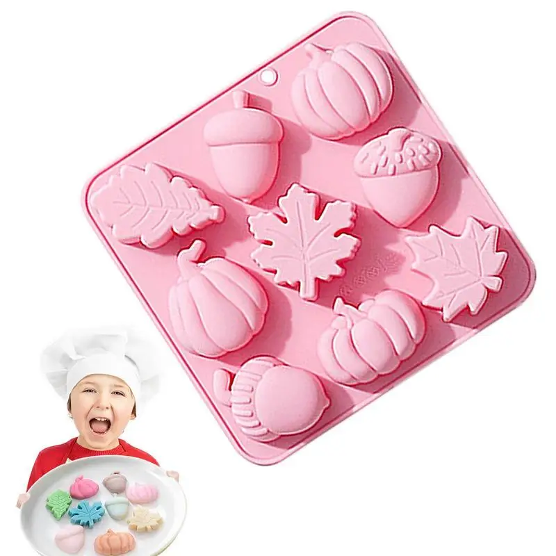 

Fall Fondant Molds Silicone Pumpkin Leaf Oak Fruit Shap Mold 9 Cavity DIY Ice Cube Tray Candy Molds For Sugar Craft Candy Cake