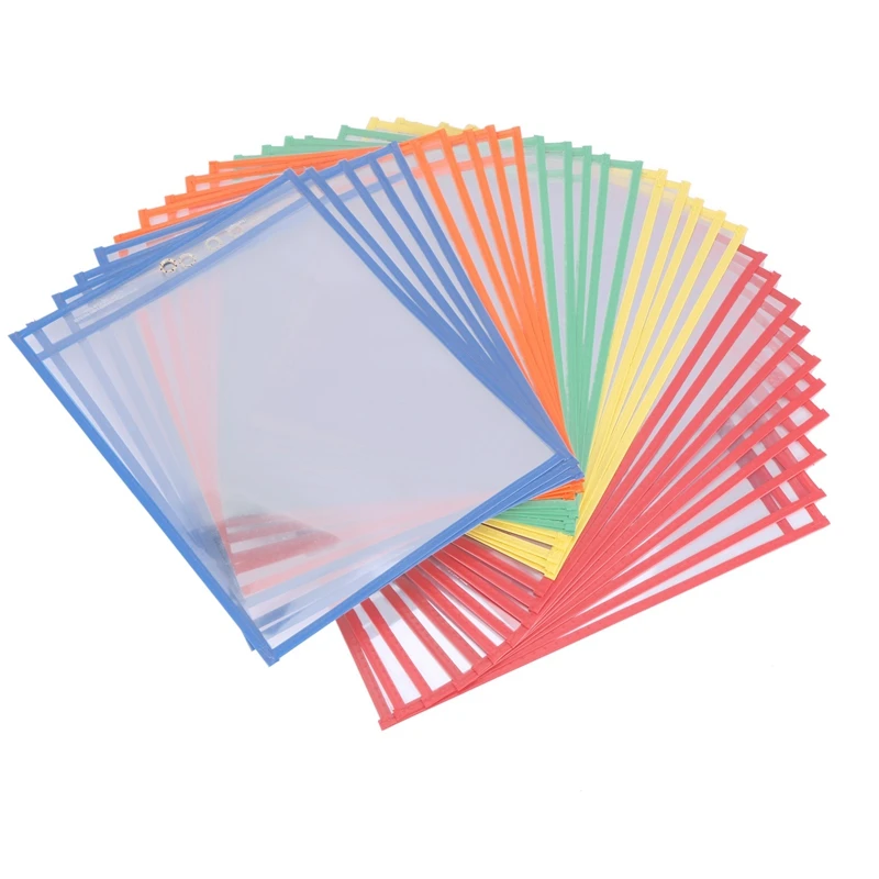 

30 Multicolored Dry Erase Pockets,Oversize 10 X 13 Pockets,Perfect For Classroom Organization,Reusable Dry Erase Pockets,Teachin