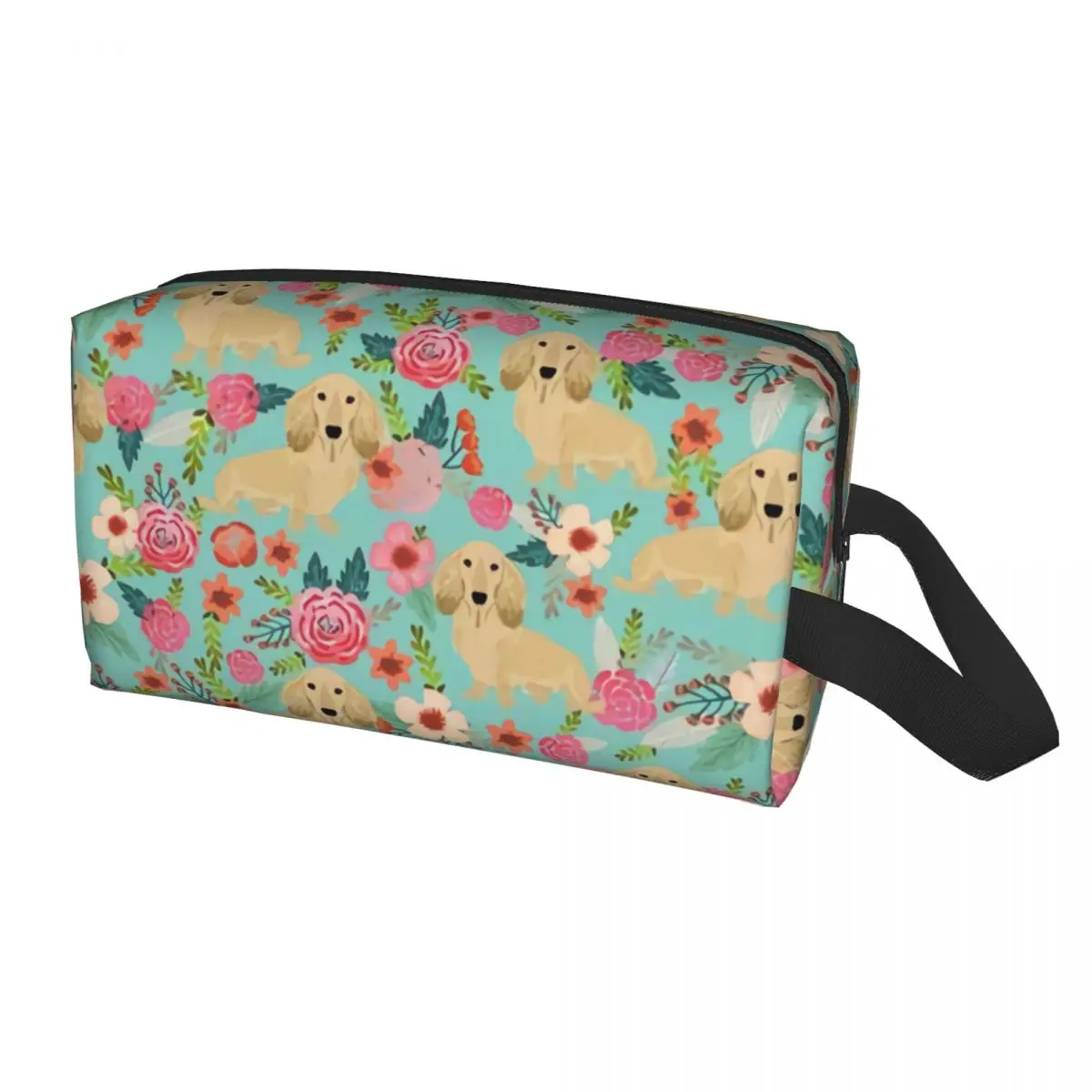 

Kawaii Badger Sausage Florals Travel Toiletry Bag for Women Dachshund Dog Makeup Cosmetic Bag Beauty Storage Dopp Kit