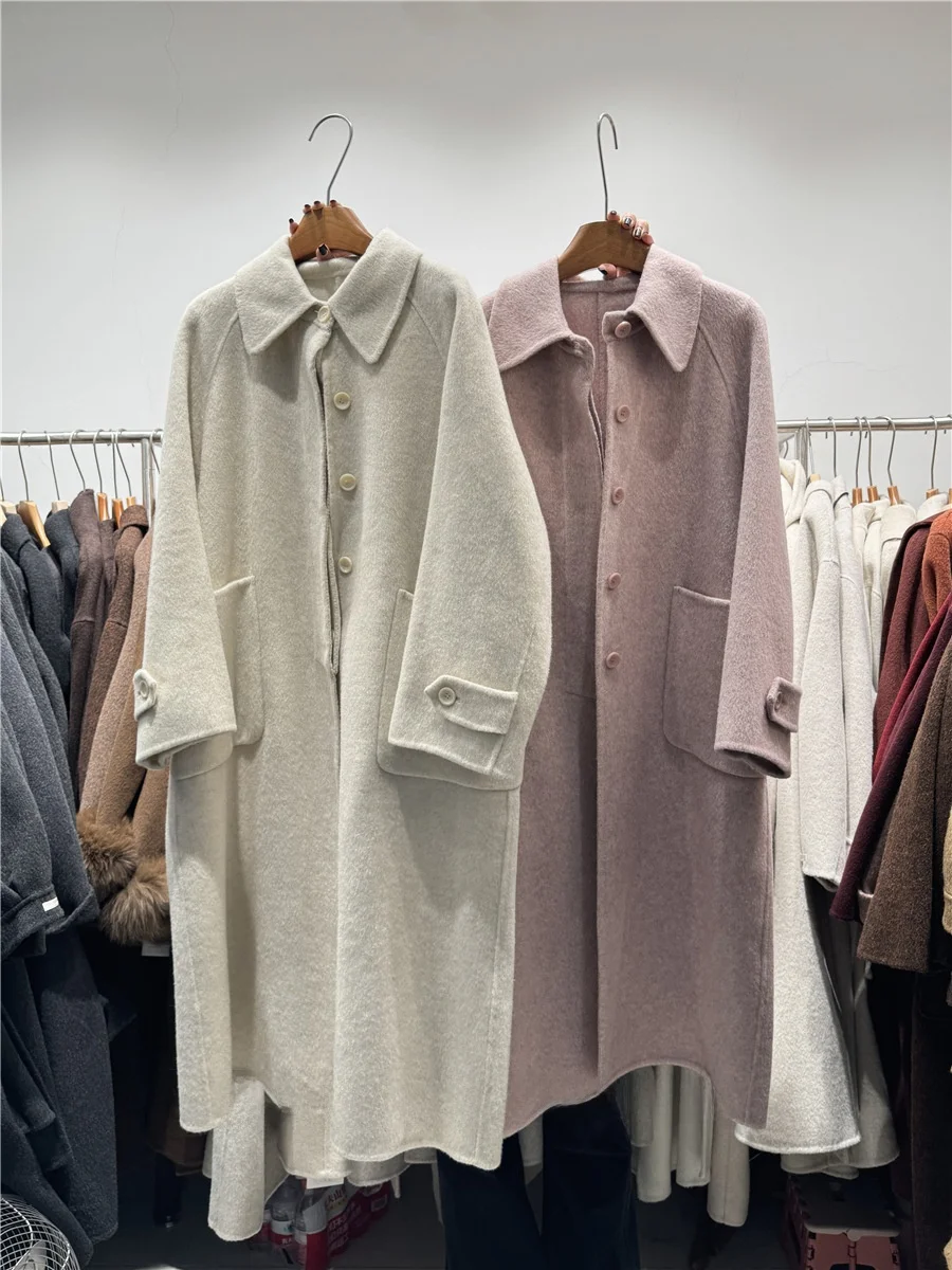 Lapel Reversible fleece Duffle Coat Women Long Winter New Loose Slimming Breasted Temperament Cashmere coat