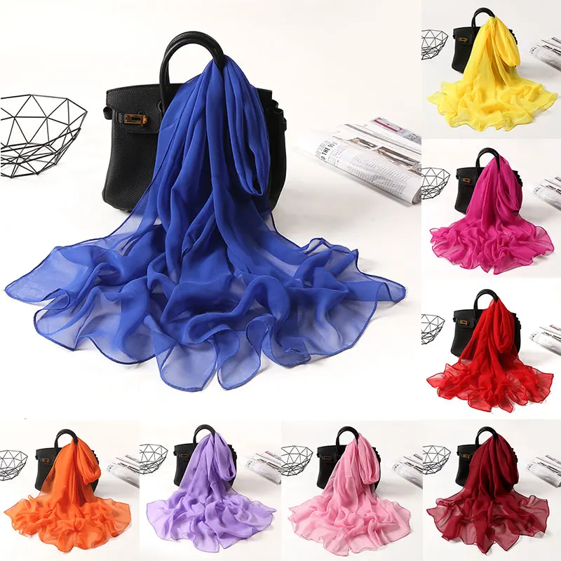 

Elegant Solid Color Chiffon Scarf Bandana Long Shawl Hijab Summer Sun Protection Dance Scarf For Women Gentle Lady Big Scarf