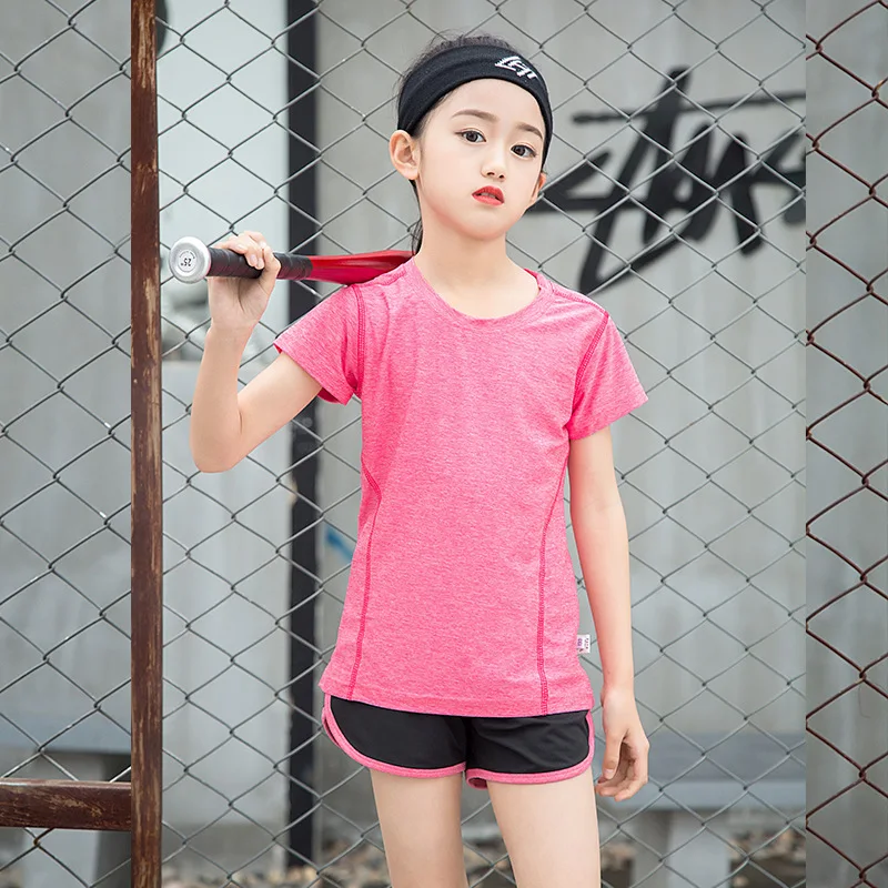 

Yoga Clothes Children Sports Suit Gym Clothing Running Outdoor Loose Quick-drying Sportswear Short Sleeve Shorts Two Piece Suit