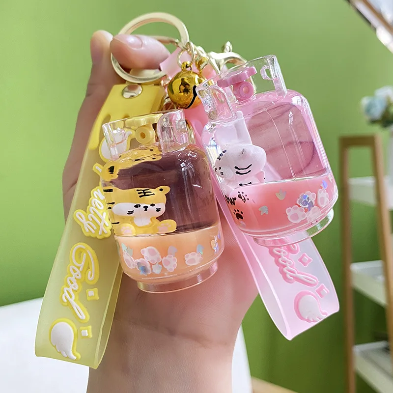 

Cartoon Floating Tiger Liquid Keychain Keys Creative Acrylic Lanyard Animal Keyring Pendant Women Bag Gift Cute Keyfob Trinket