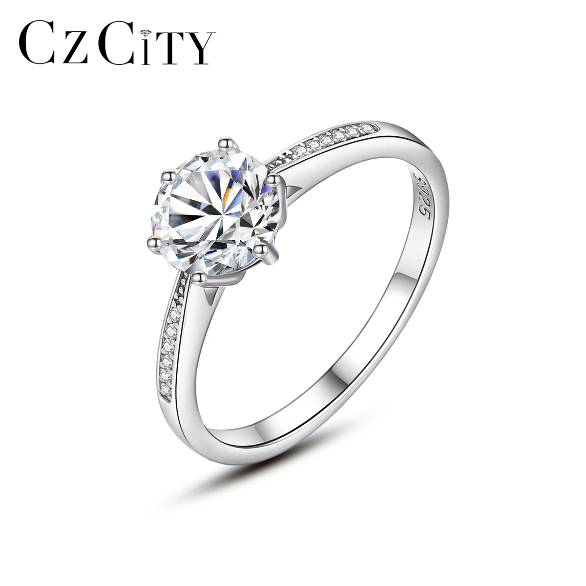 

CZCITY Classic Round 1Carat Moissanite Diamond Promise Rings for Women Wedding Engagement Fine Jewelry 925 Sterling Silver Gifts