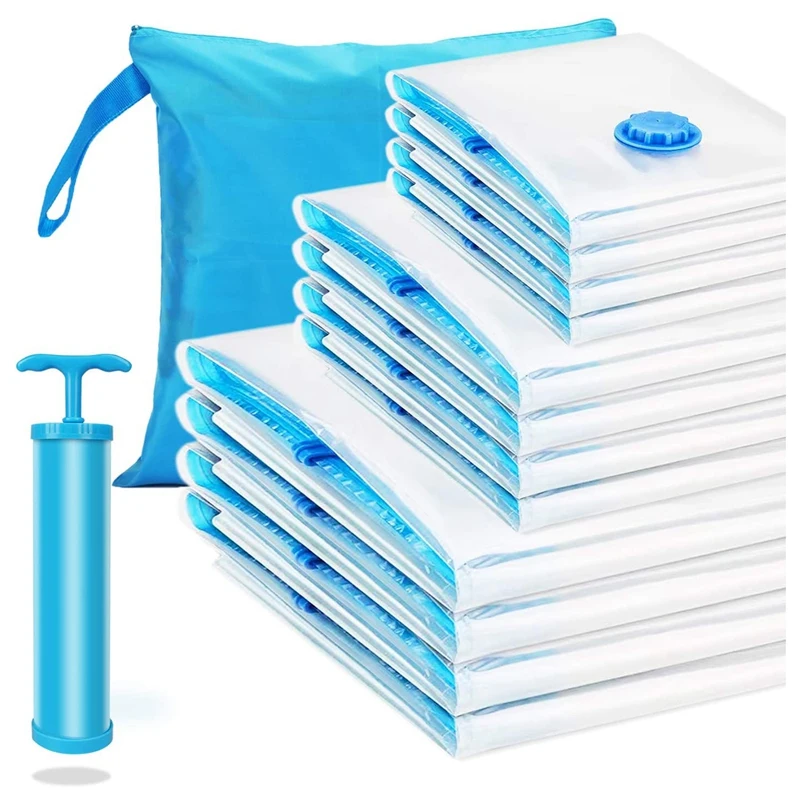 

12 Pack Vacuum Storage Bag 4 XL(100 X 80)+4 M+4 S Compactor XL Vacuum Bag With Pump For Duvets Mattress Bedding Pillows