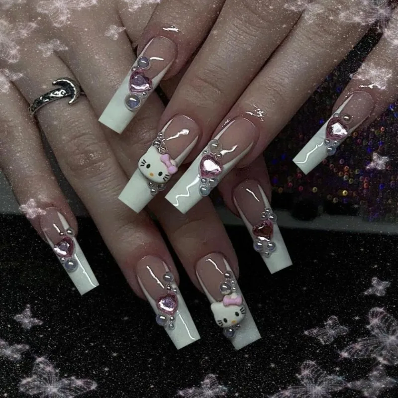 Sanrio Hello Kitty Press on Nail мультфильм аниме милый KT Cat розовый любовь накладные ногти