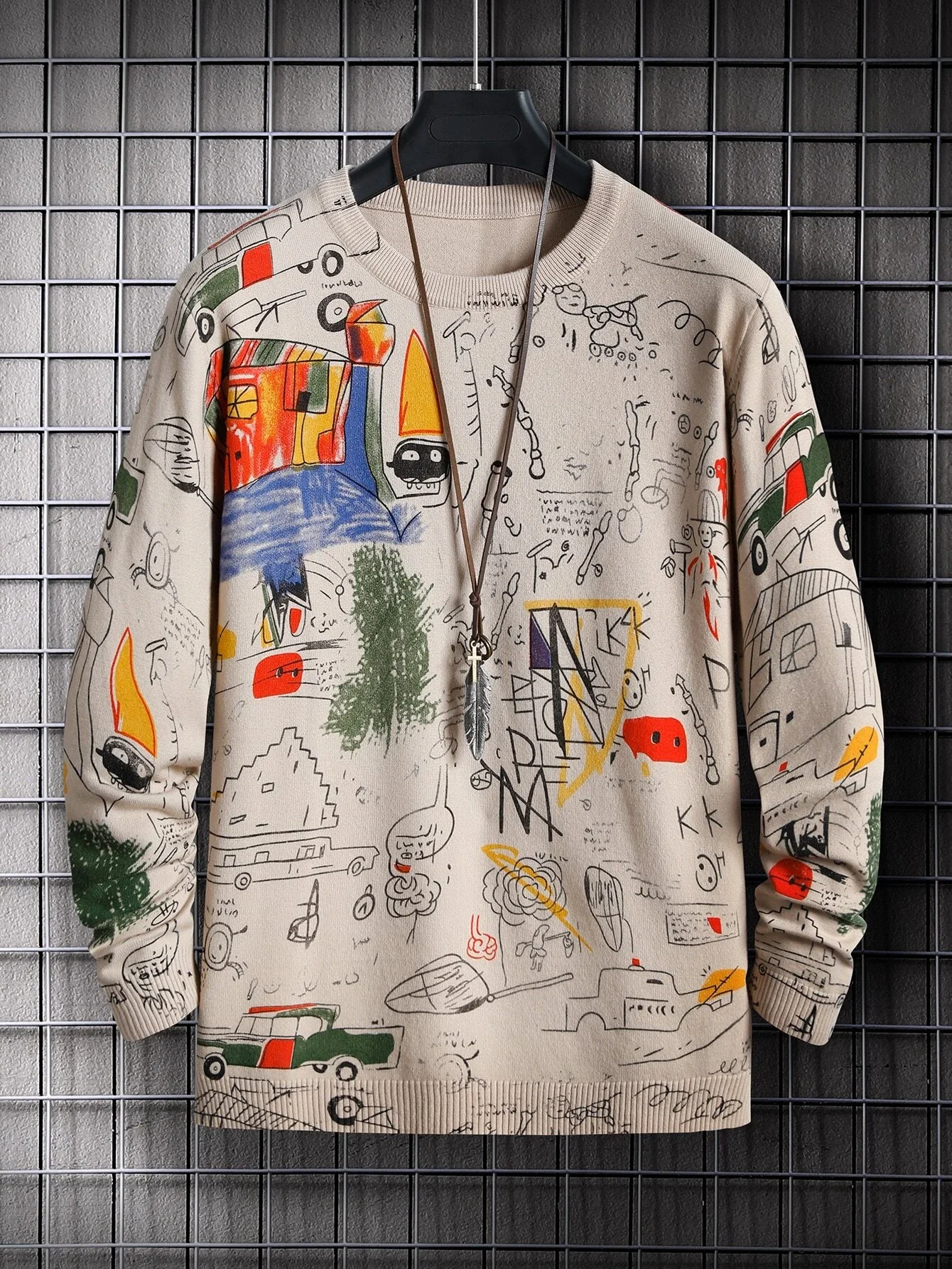 

Men Graffiti Print Sweater