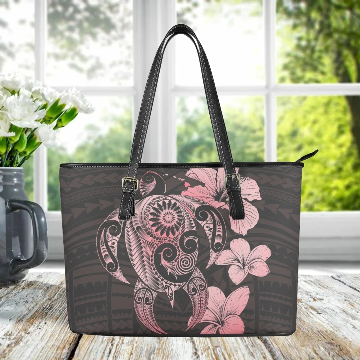 

Polynesian Hibiscus Flowers Print High Quality Top Handle HandBags Vintage Fashion Street Trend Tote Bags Outdoor Shopping Bag