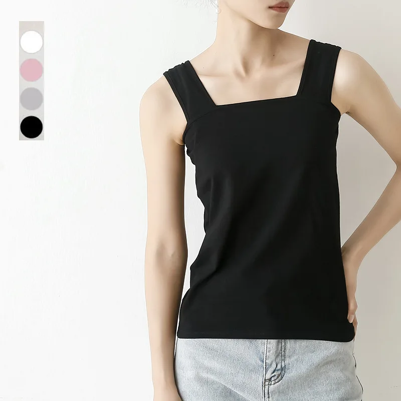 

Summer New Japanese-style Solid Color Simple Tanks Sleeveless T-shirt Cotton Bottoming Shirt Inside The Tank Top Camis
