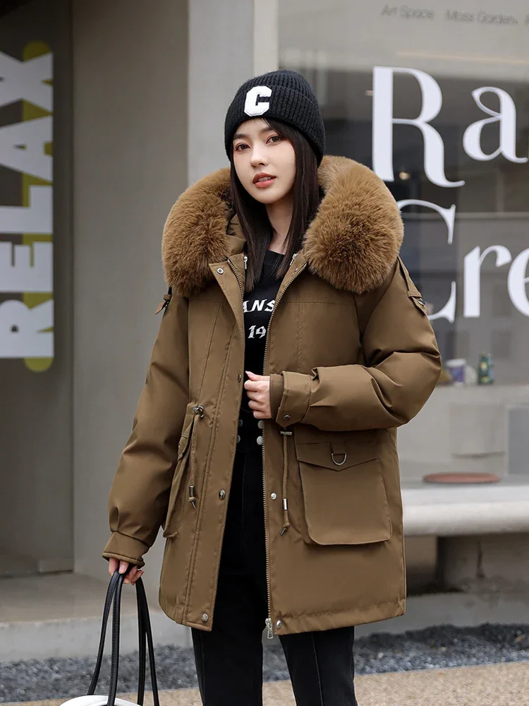 

MEILLY DOLPHIN -30 градусов съемная подкладка зимняя куртка с хлопковой подкладкой женская одежда Свободные теплые парки с капюшоном с мехом пальто Верхняя одежда