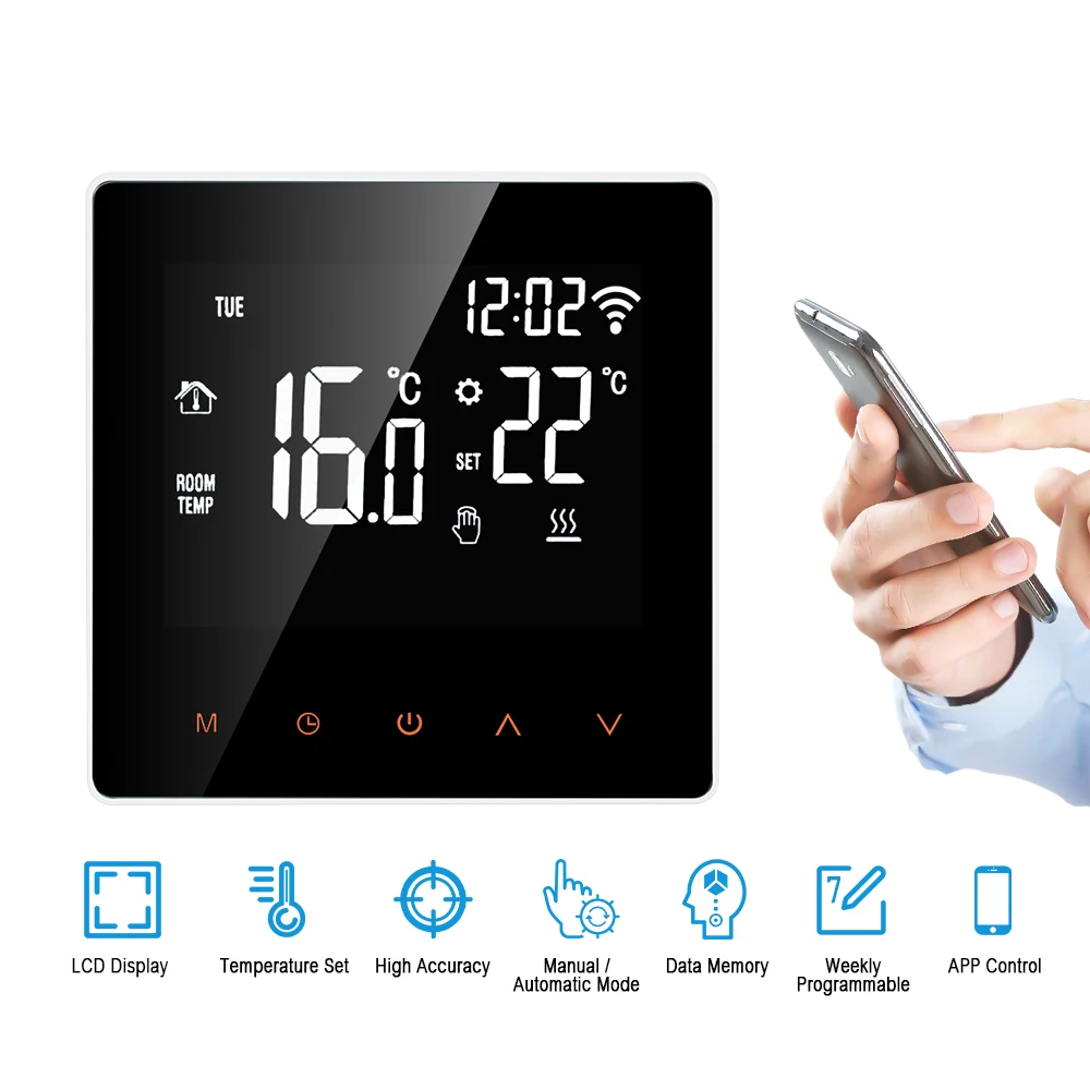 

16A Smart Thermostat Digital Temperature Controller LCD DisplayTouch Screen Week Programmable Electric Floor Heating Thermostat