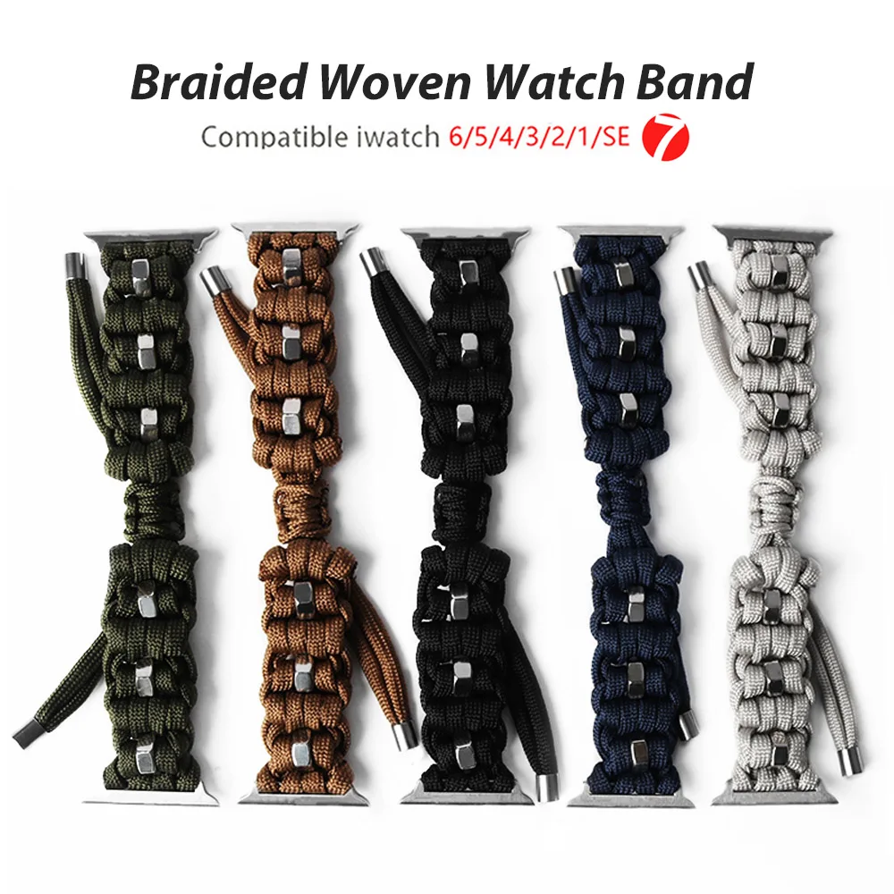 

Braid Woven Strap For Apple Watch Band Se 7 41 45mm For iWatch Series 40 42 38mm 44mm Nylon Sport Bracelet Metal Steel Belt Loop