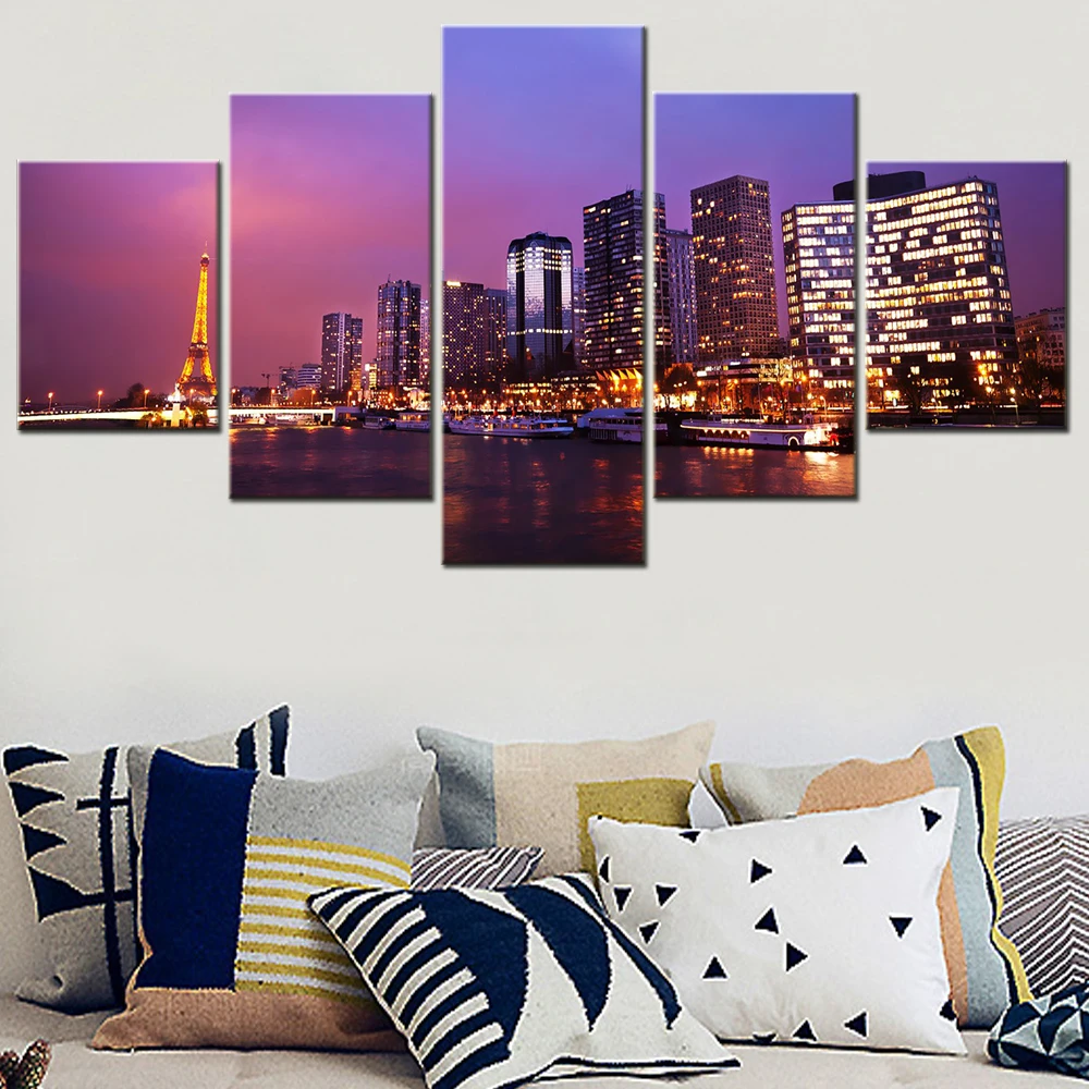 

5Pcs Canvas Art Print Home Decoration Painting Paris City Buildings Landscape Mural Living Room Decor Art Posters On The Wall