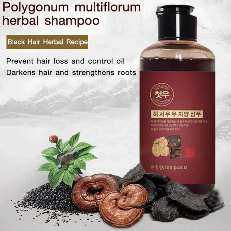 

300ML Polygonum multiflorum white to black shampoo Herbal Polygonum Shampoo Effective Grey Hair Remover Anti White Hair Treatmen