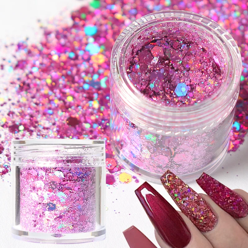 

10ML/ Box Holographic Laser Gold/ Silver Colorful Powder Iridescent Nail Art Glitter Sequins Mixed Sparkly Hexagon Chunky Flakes
