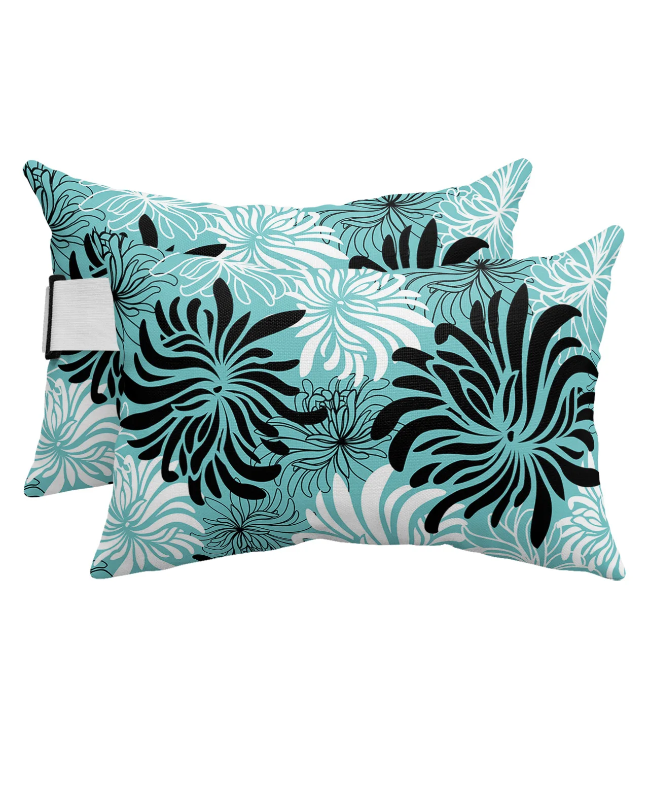 

Water Green Chrysanthemum Black And White Retro Waterproof Pillow With Insert Adjustable Lounge Chair Head Lumbar Travel Pillow