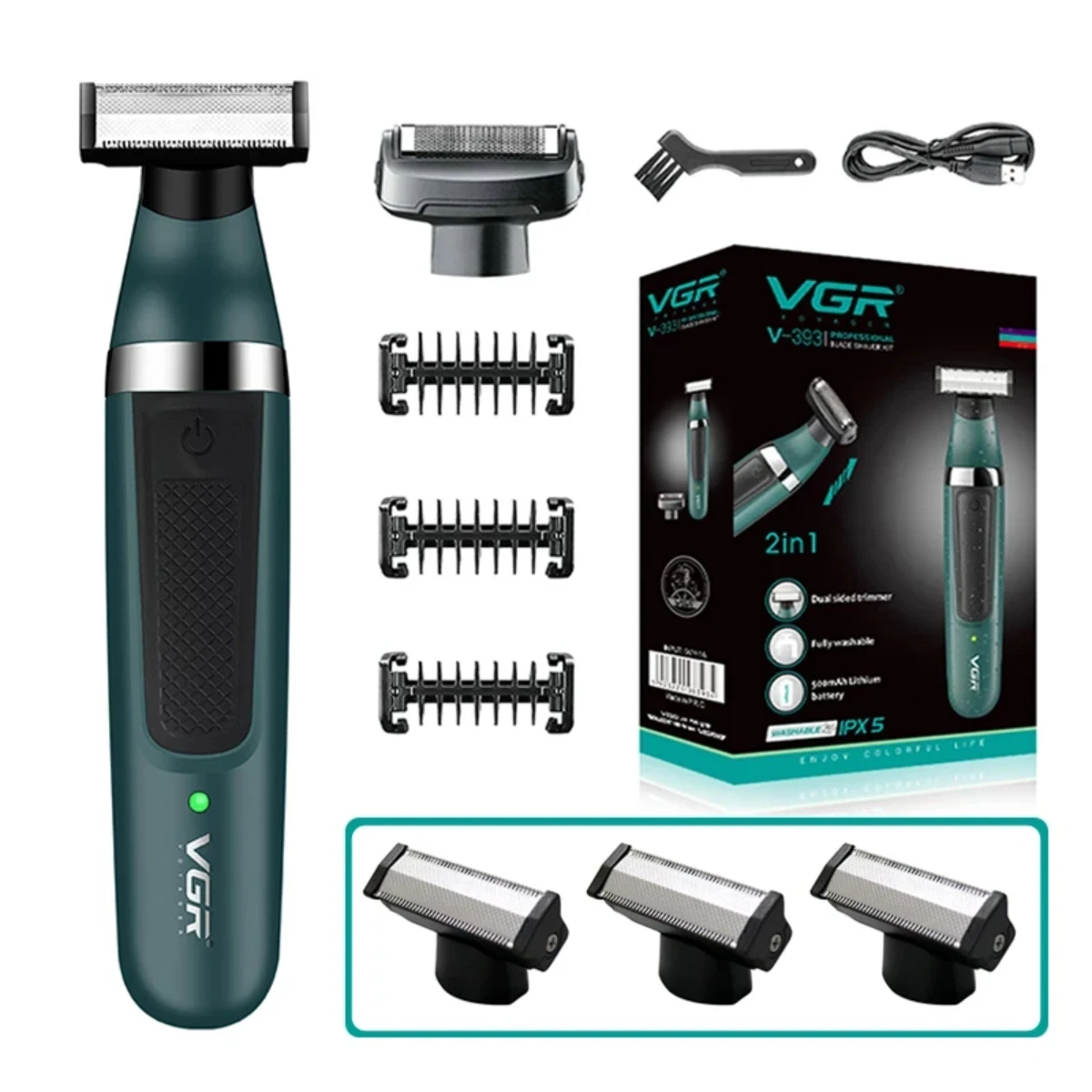 

VGR Electric Shaver Hair Trimmer Professional 2 In 1 Shaver Razor Waterproof Beard Trimmer Household Hair Shaving for Men V-393