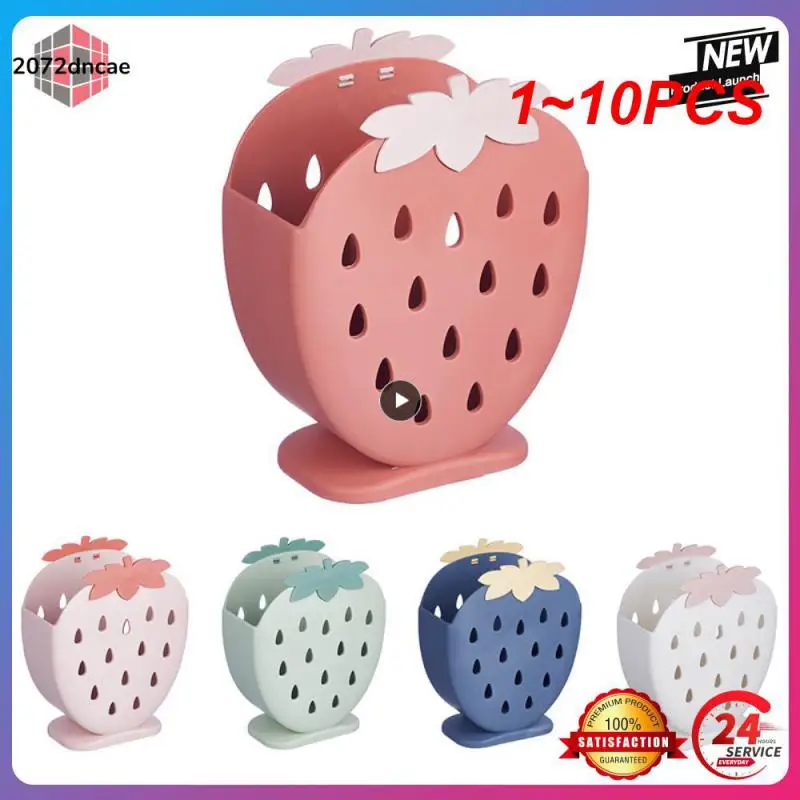 

1~10PCS Cute Strawberry Holder Rack Hollow Pencil Desk Organizer Makeup Holder Containers Storage Kawaii Fruit Stationery
