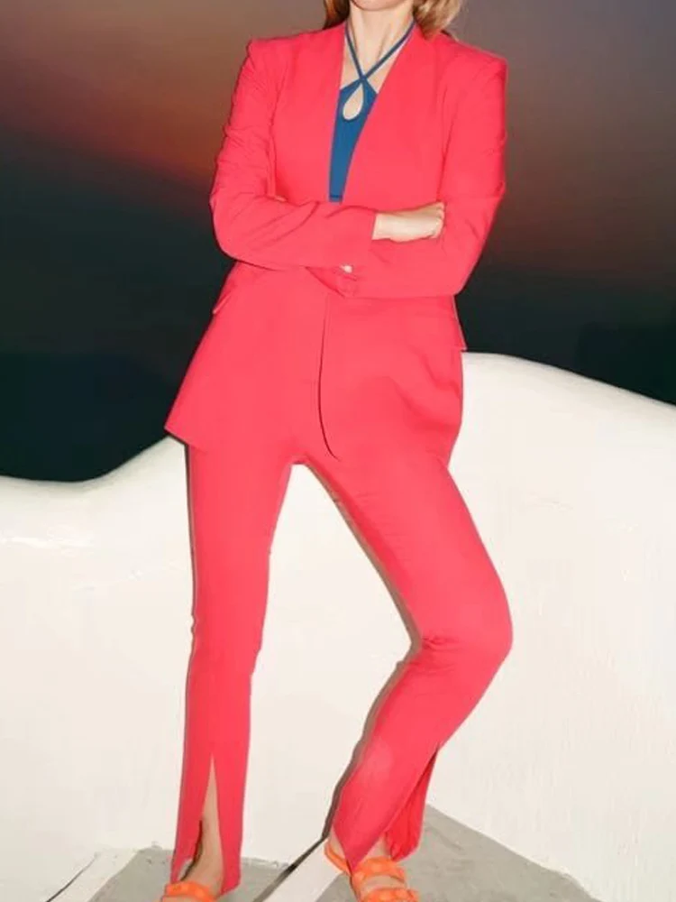 

Женский брючный костюм Kumsvag, повседневный однотонный костюм из двух предметов, тонкий пиджак и брюки, элегантная офисная одежда на лето 2022