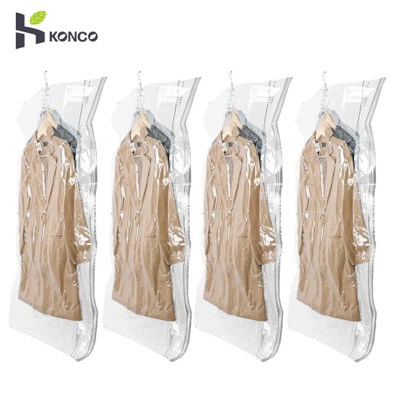 

5Pcs Hanging Vacuum Storage Bags for Clothes Large Space Saver Bags Reusable Vacuum Sealer Compression Bags for Dress Coats