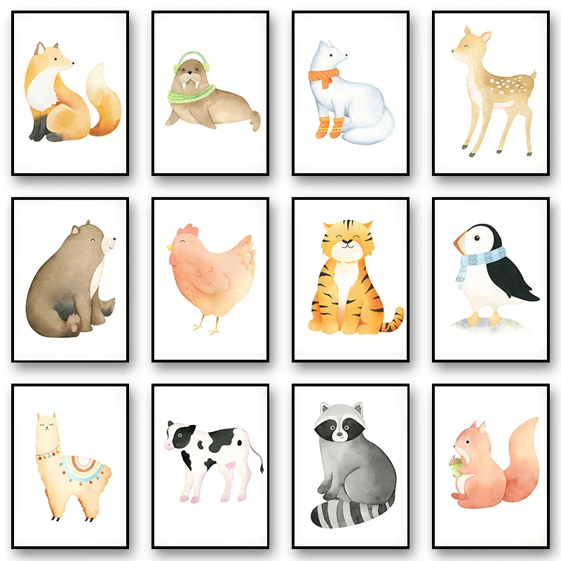 Акварельные милые животные морская жизнь Кит Альпака игровая комната постеры и