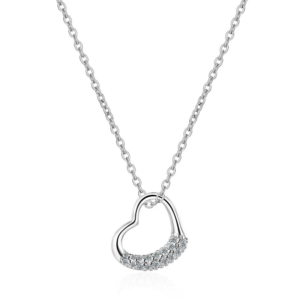 

New Fashion Beautiful Full Of Diamond Love 925 Sterling Silver Jewelry Sweet Heart Shape Clavicle Chain Pendant Necklaces XZN012