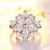 mfy romantic fashion pink white zircon flower ring for women luxury party engagement weddiing jewelry copper accessories