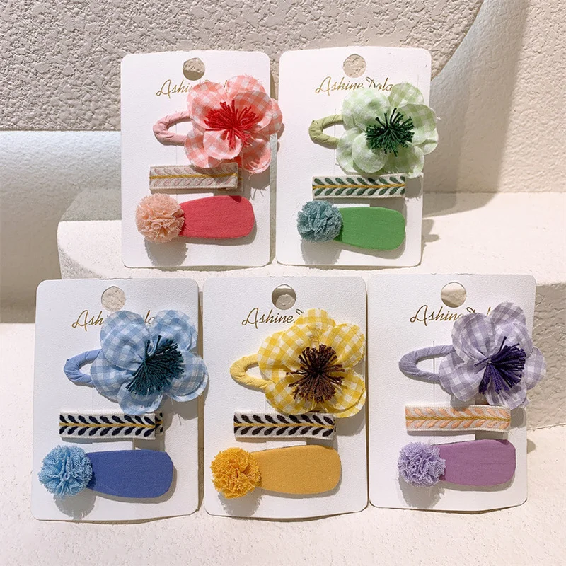 

Детские заколки для волос в клетку, из ткани, с цветами