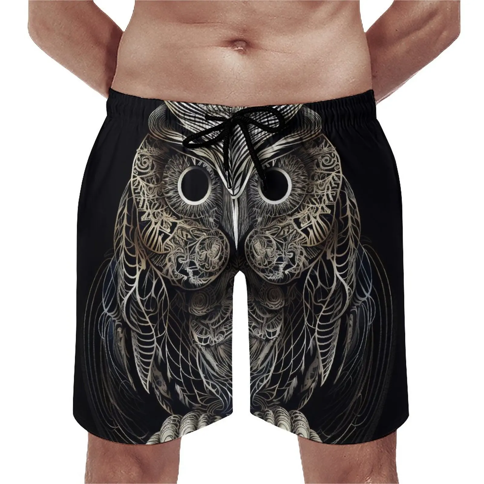 

Summer Board Shorts Owl Sports Fitness Intricate Lines Illustration Board Short Pants Casual Quick Dry Swim Trunks Plus Size