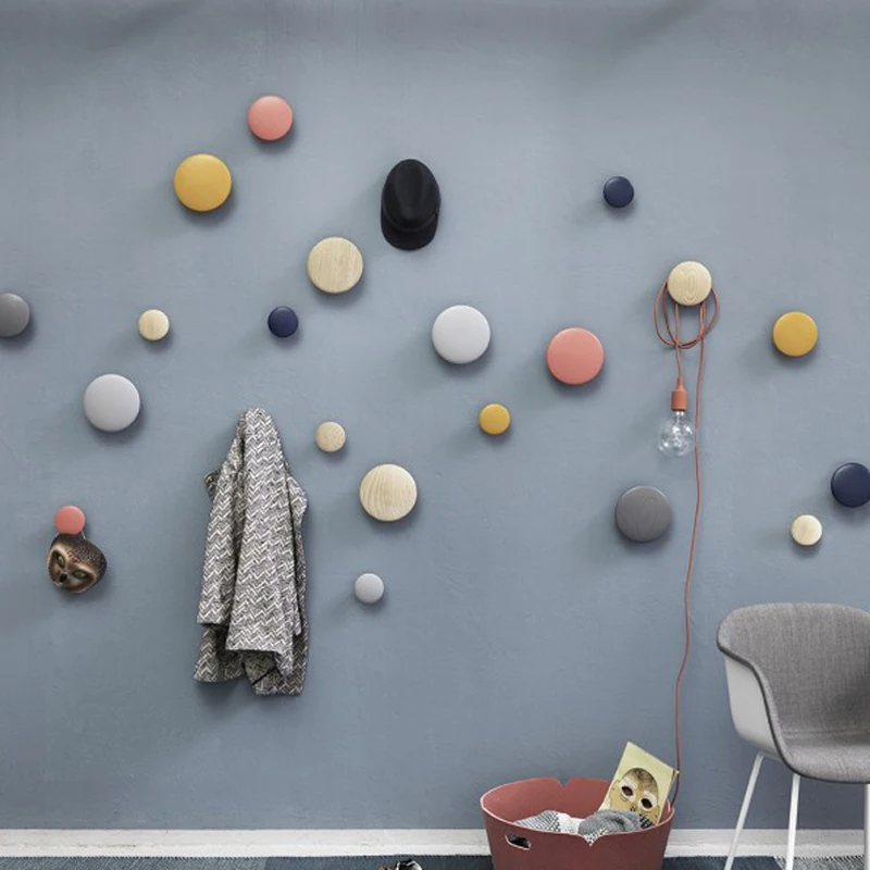 

6.5/9/13cm Wood Wall Hanger Coat Rack Colorful Round Mushroom Clothes Hook Wall Hanger Wooden Hooks Pretty Home Decoration