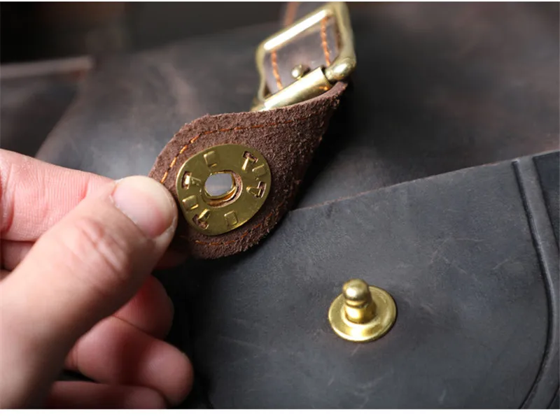 Vintage luxury crazy horse cowhide men's messenger bag handmade outdoor daily work natural genuine leather tablets shoulder bag